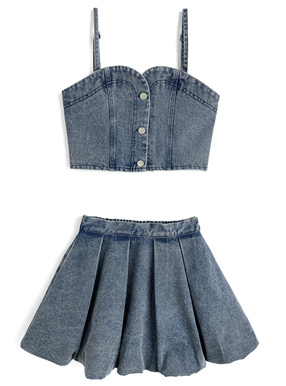 ビスチェ×バルーンミニスカートデニムセットアップ