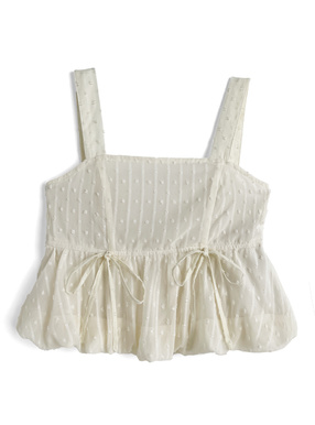 ドビードットリボンバルーンペプラムトップス