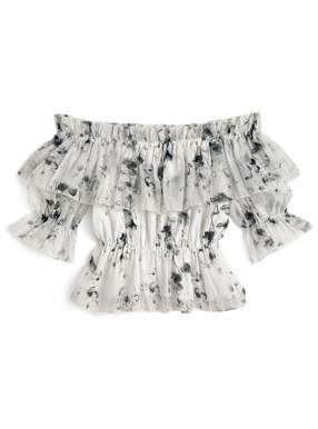 2Wayオフショルダー花柄フリルトップス