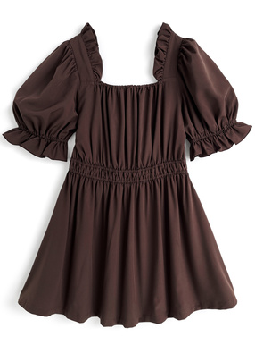 フリルパフスリーブフレアミニワンピース