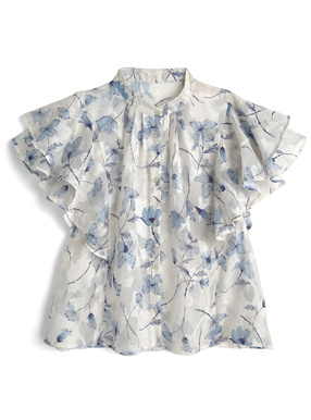 花柄シアーフリルスリーブブラウス