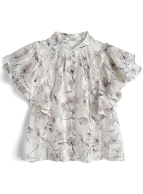 花柄シアーフリルスリーブブラウス
