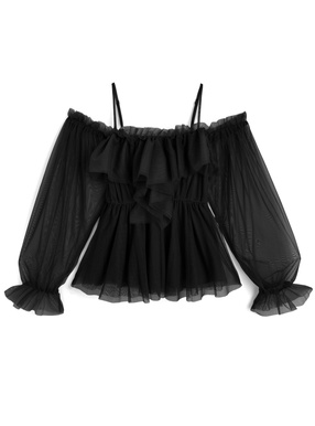 オフショルダーチュールフリルブラウス