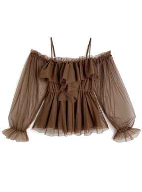 オフショルダーチュールフリルブラウス