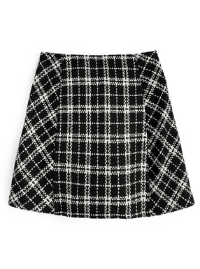 インパン裏地付きツイード風チェックレースアップミニスカート