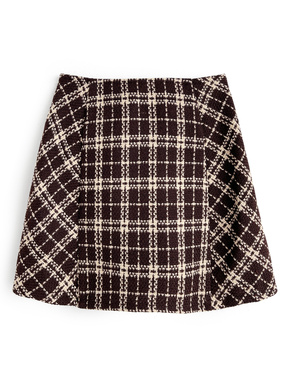 インパン裏地付きツイード風チェックレースアップミニスカート