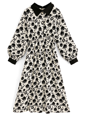 花柄パールボタンフレアワンピース