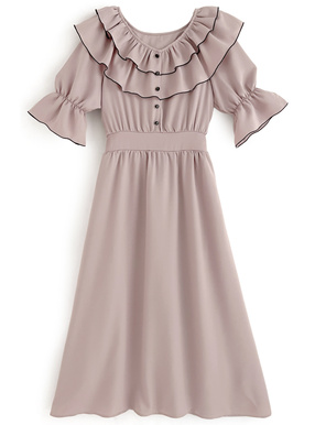 ダブルラッフルカラーフレアワンピース