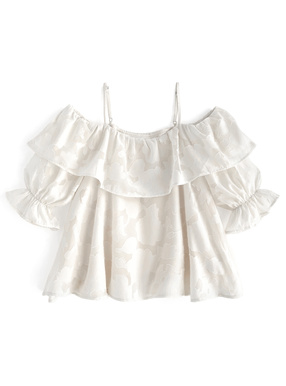 花柄オフショルダーフリルブラウス