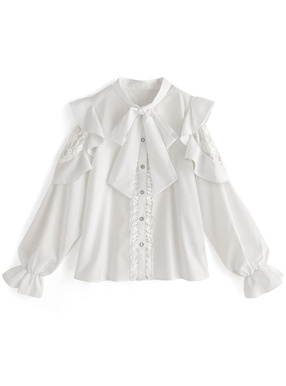 ボウタイレースドッキングブラウス