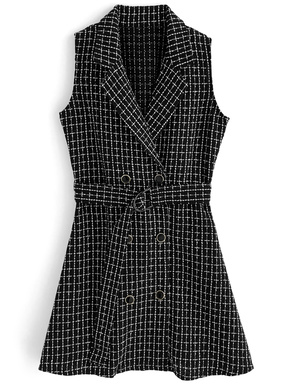 ベルト付きツイードミニワンピース