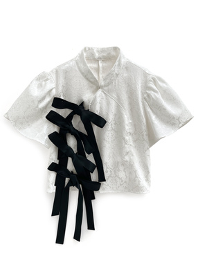 チャイナリボンジャガードブラウス