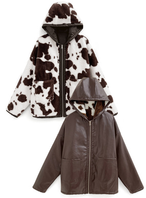 カウ柄ファー×レザーリバーシブルブルゾン