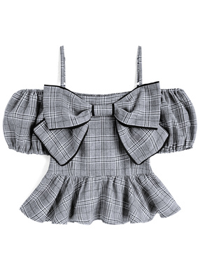 チェック柄ビッグリボンオフショルダートップス