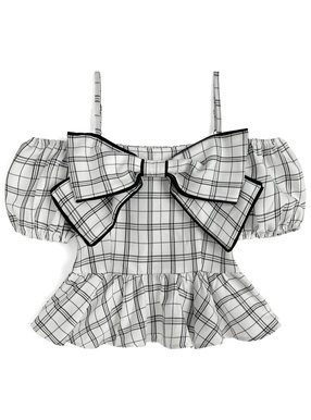 チェック柄ビッグリボンオフショルダートップス