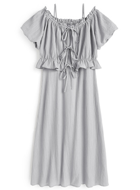 リボンブラウスxキャミワンピースフクレアンサンブル