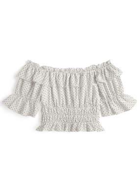 ドット柄オフショルダーフリルトップス