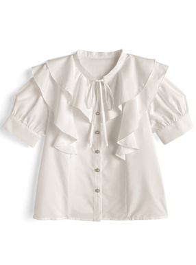ダブルフリルボウタイブラウス