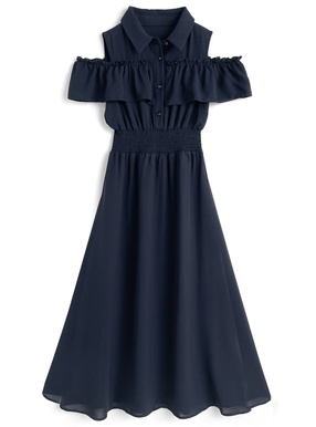 オープンショルダーシャツワンピース