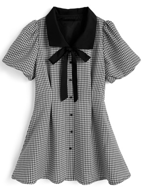 チェック柄ウエストタックミニワンピース