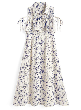 ショルダーリボンフリルフレアシャツワンピース