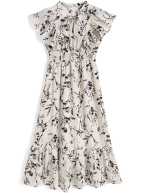花柄フリルスリーブティアードワンピース