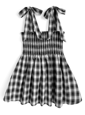 チェック柄ショルダーリボンシャーリングチュニック