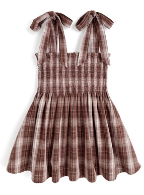 チェック柄ショルダーリボンシャーリングチュニック