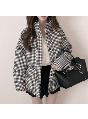 ギンガムチェック柄ダウンジャケット