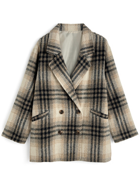 チェック柄ダブルボタンコート