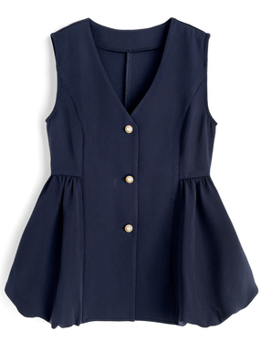 パールボタンVネックペプラムベスト