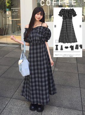 2Wayデシンチェック柄ブラウス×キャミソールワンピースセットアップ
