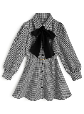 リボン&ベルト付き千鳥柄ミニワンピース