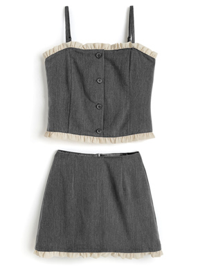 配色フリルビスチェ×ミニスカートセットアップ