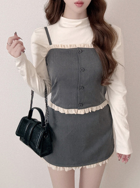 配色フリルビスチェ×ミニスカートセットアップ