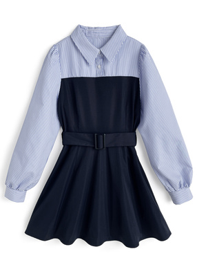 ベルト付きストライプ柄シャツドッキングワンピース