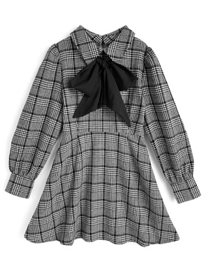 リボン付きチェック柄ミニワンピース