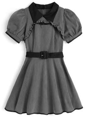 ベルト付きバイカラーフロントオープンミニワンピース