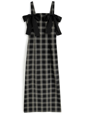 チェック柄ダブルリボンキャミソールワンピース