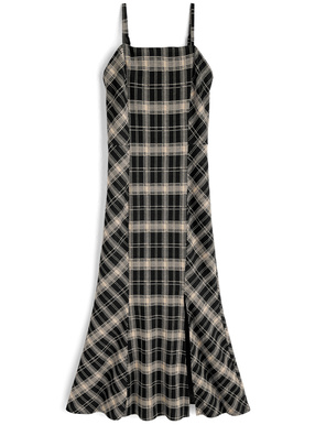 チェック柄マーメイドスリットキャミソールワンピース