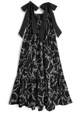 リボン柄ショルダーリボンシャーリングワンピース
