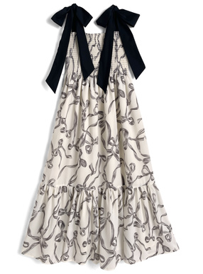 リボン柄ショルダーリボンシャーリングワンピース