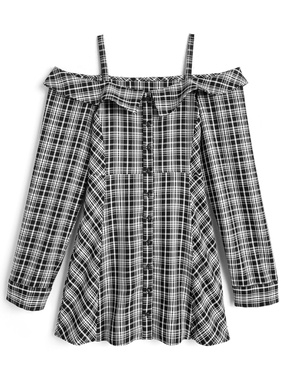 チェック柄オフショルダーミニワンピース