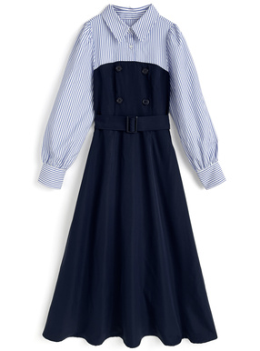 ベルト付きストライプ柄シャツドッキングワンピース