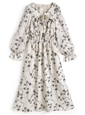 花柄フロントオープンフレアワンピース