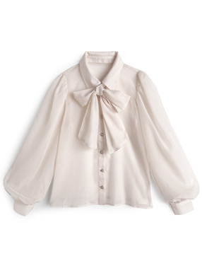 リボン付きシアーブラウス