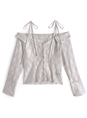 ショルダーリボンオフショルレーストップス