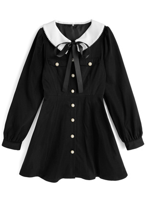 襟付きリボンフレアミニワンピース