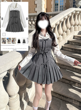 シャツドッキングリボンプリーツミニワンピース