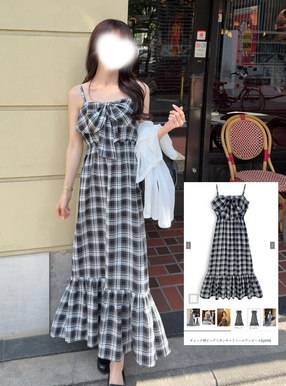 チェック柄ビッグリボンキャミソールワンピース